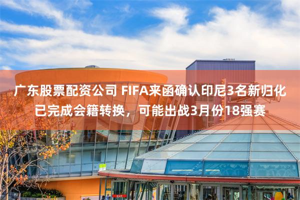 广东股票配资公司 FIFA来函确认印尼3名新归化已完成会籍转换，可能出战3月份18强赛