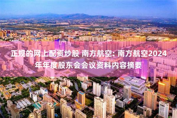 正规的网上配资炒股 南方航空: 南方航空2024年年度股东会会议资料内容摘要